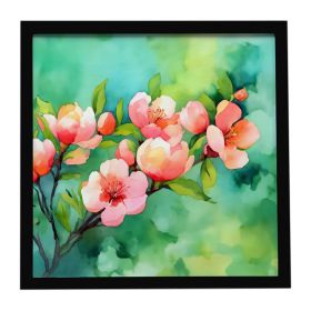 Delaware Peach Blossom in Watercolor Framed Metal Print Bathroom, Kitchen, Office, Home Decor Wall Art Ready to Hang, Square, 8X8