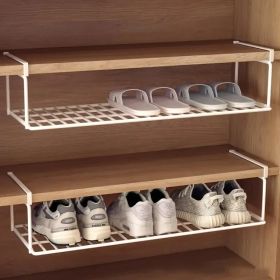 Swiss Quality Adjustable Expandable Shoe Rack, Stackable Iron Shoe Rack, Space Saving Hanging Rack For Home Shoe Storage, Bottom Basket (Option: whitelargesize1)