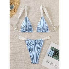 Triangle Bikini For Women 2 Piece Halter Bikini Sets Sexy High Cut Bathing Suit Side Tie Wave Textured Swimsuits (Option: l)