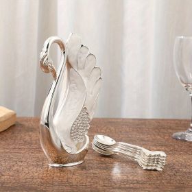 1pc; Coffee Dessert Spoon Set; Fruit Cake Coffee Tea Spoon; Swan Shaped Base Holder Cutlery Set; Zinc Alloy Metal Tableware (Color: Silvery, size: Style 1)