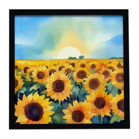 Kansas Sunflowers in Watercolor Framed Metal Print Bathroom, Kitchen, Office, Home Decor Wall Art Ready to Hang, Square, 8X8 (Default: Default)