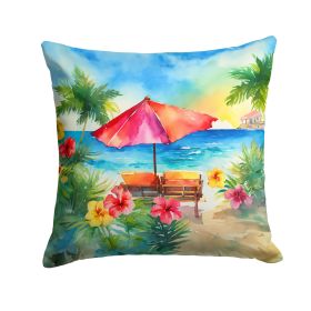 Hawaii Hawaiian Hibiscus in Watercolor Throw Pillow Machine Washable, Indoor Outdoor Decorative Pillow for Couch, Bed or Patio, 18Hx18W