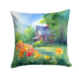 Massachusetts Mayflowers in Watercolor Throw Pillow Machine Washable, Indoor Outdoor Decorative Pillow for Couch, Bed or Patio, 14Hx14W